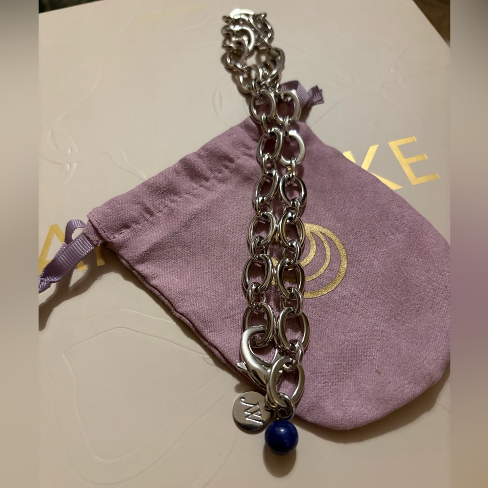 Jane Win Silver Chunky Link Chain w/ Lapis Bead, 18” - Picture 12 of 13
